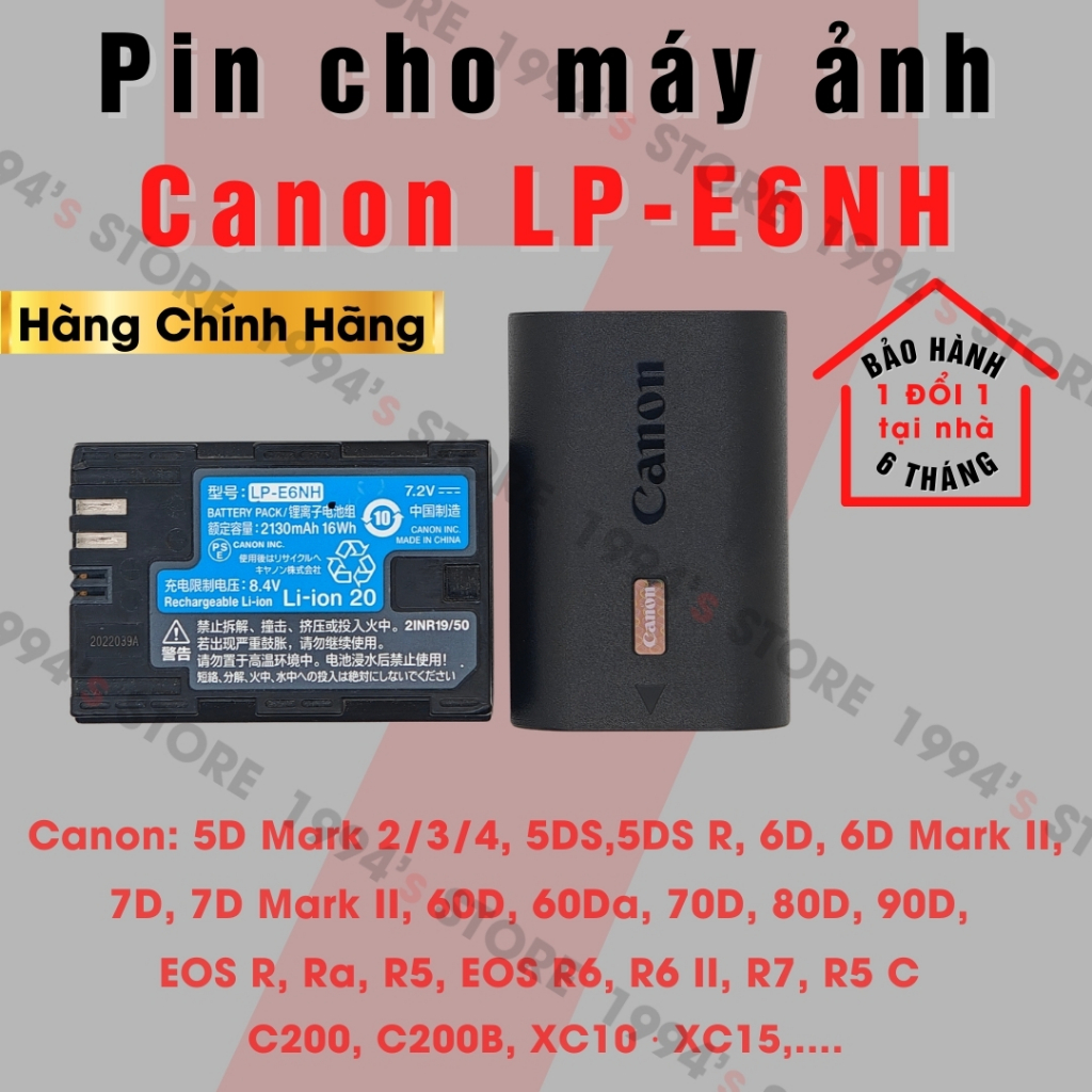Pin cho máy ảnh Canon LP-E6NH dùng cho Canon: 5D Mark 2/3/4, 5DS,5DS R, 6D, 6D Mark II, 7D, 7D Mark 