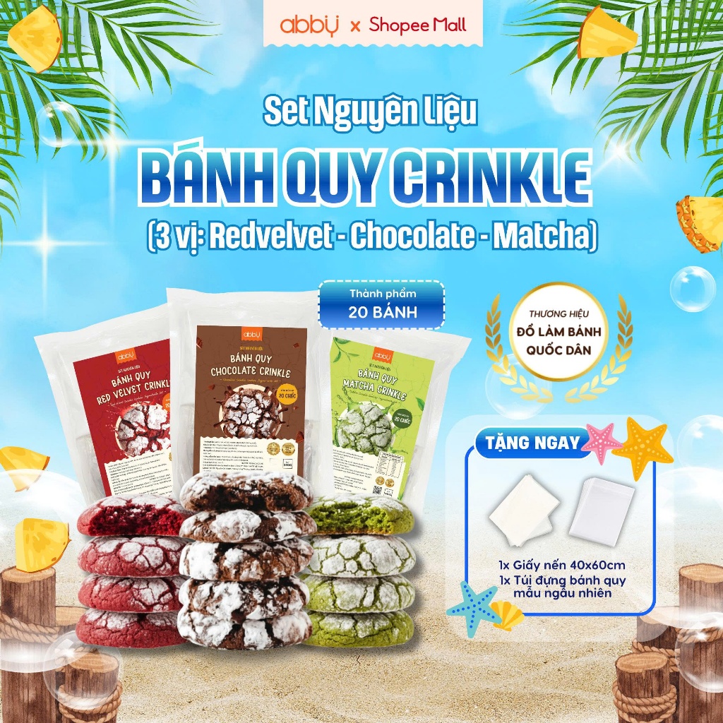 [ABBY] Set Làm Bánh Crinkle Cookie 3 Vị - Thành phẩm 20-30 bánh/set- Set làm bánh quy tại nhà