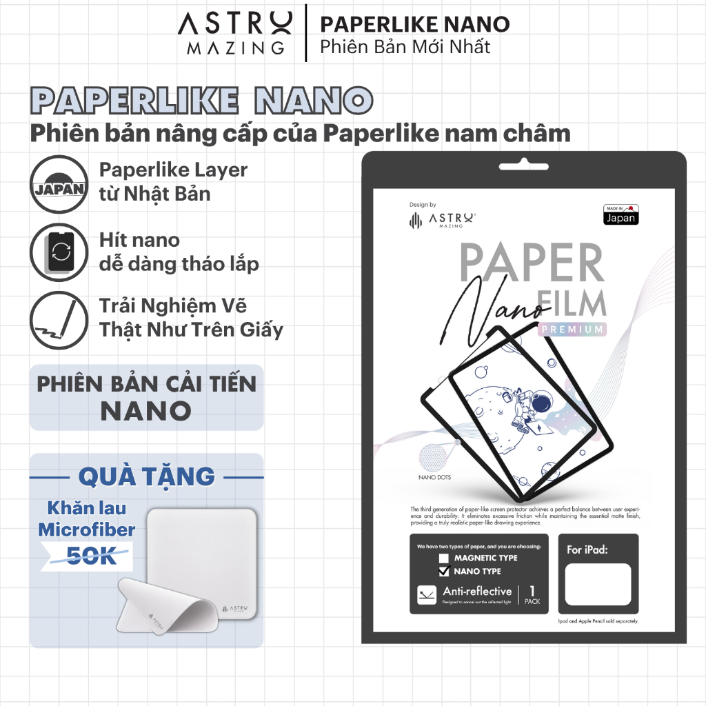 [Tặng Microfiber] Paperlike Nano miếng dán AstroMazing Paperfilm Paper Like cho iPad Pro 11 129 Air 