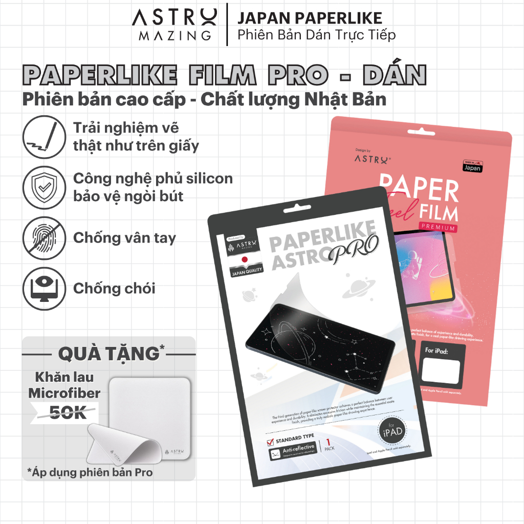 [Paperlike Astro] Miếng dán màn hình Paperlike Nhật Bản Hồng cho iPad Pro 11 Air 4 5 Gen 7 8 9