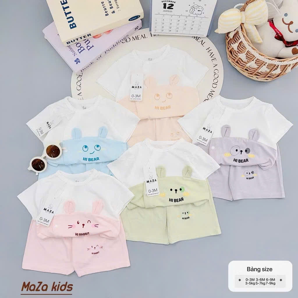 Bộ Quần Áo Cộc Tay Sơ Sinh Hi Bear MazaKids Vải Petit Cao Cấp Mềm Mát, Co Giãn Cho Bé 3-9kg Babico