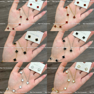 Set 3 Món Hình Cỏ Bốn Lá Titan, Khuyên Tai, Lắc Tay, Vòng Cổ Cỏ 4 Lá