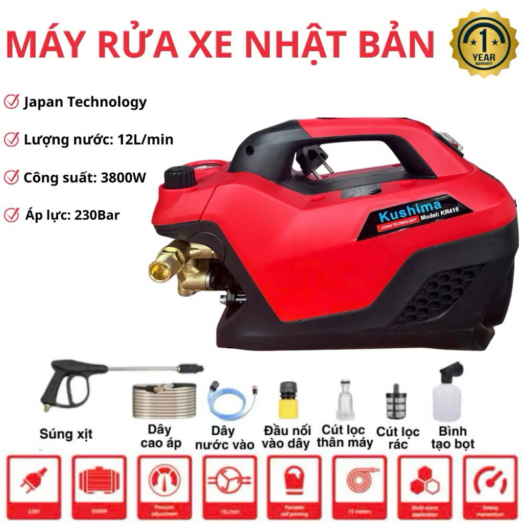Máy Rửa Xe H gia đình Áp Lực 3500W - Máy Rửa Xe Mini Chỉnh Áp + máy rửa xe gia đình