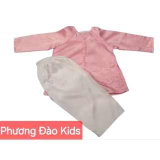 Bộ Bà Ba Bé Gái Phi Lụa Hồng Trắng, Mềm Mại Thoáng Mát, Đồ Truyền Thống Cho Bé - Phương Đào Kids