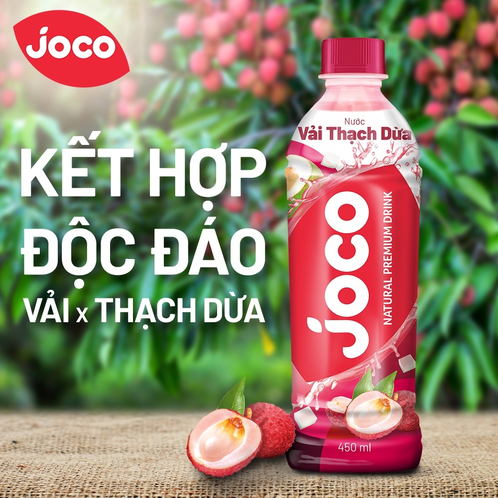 [Thùng 24 Chai] Nước JOCO Vải Thạch Dừa 450ml Chính Hãng Thơm Ngon Thanh Mát - UN12T