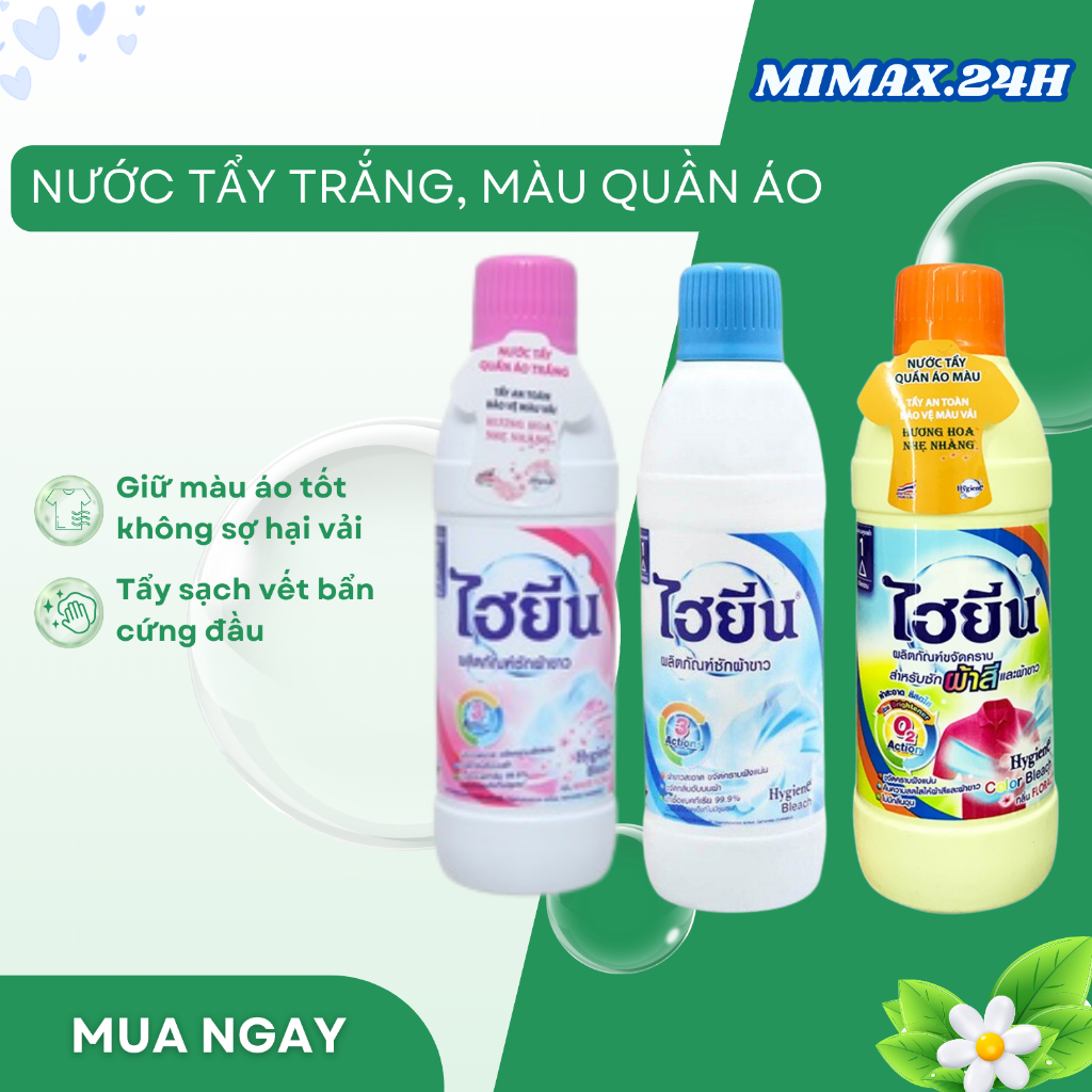 Thuốc tẩy trắng, tẩy màu quần áo Thái Lan 250ml Nước tẩy Hygiene sạch các vết bẩn