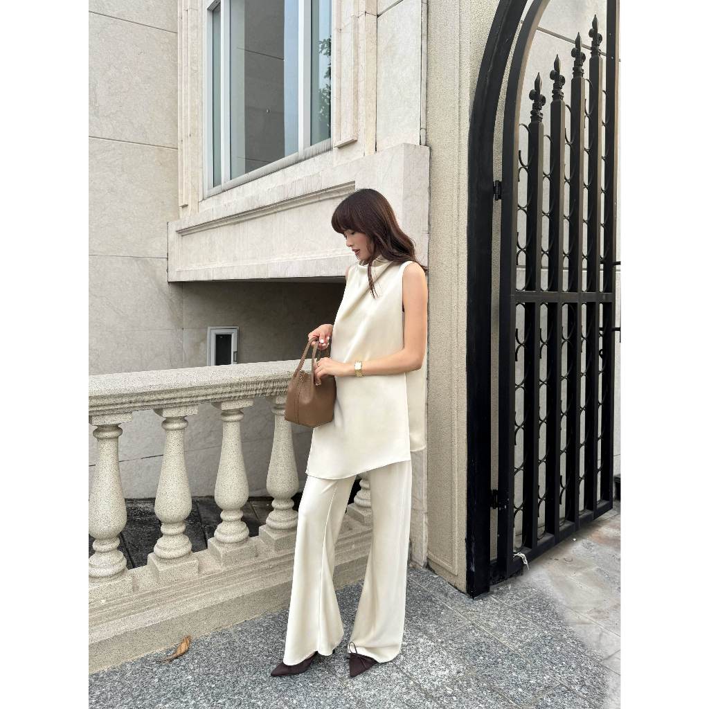 AO'EM STUDIOS | HANNA PANTS - Quần Lụa Nữ Lưng Thun Dáng Dài Loe Nhẹ