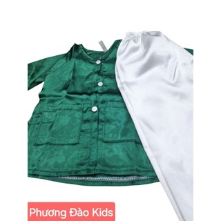Bộ Bà Ba Bé Gái Bé Trai Chất Liệu Phi Bóng Màu Xanh Lá Trắng, Mặc Mát Nhẹ - Phương Đào Kids