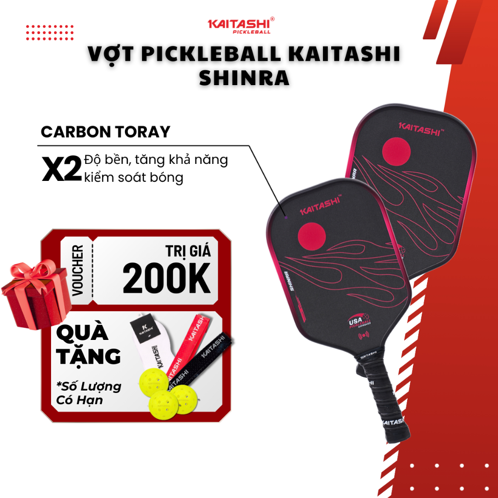 Vợt pickleball Kaitashi Shinra kiểm soát bóng tốt, độ bền cao, hạn chế rung,thích hợp người mới chơi