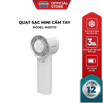 Quạt sạc mini cầm tay Sunhouse SHD7113 - Dung lượng pin 2000mAh - Làm mát đến 8H