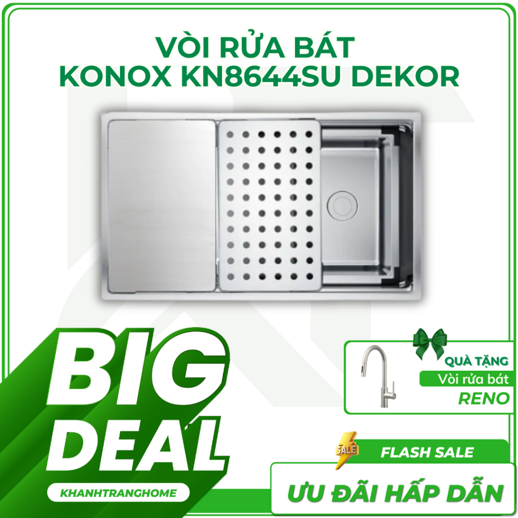 Chậu rửa bát KONOX KN8644SU DEKOR tặng kèm một vòi dây rửa Reno, có bảo hành - Khánh Trang Home 2