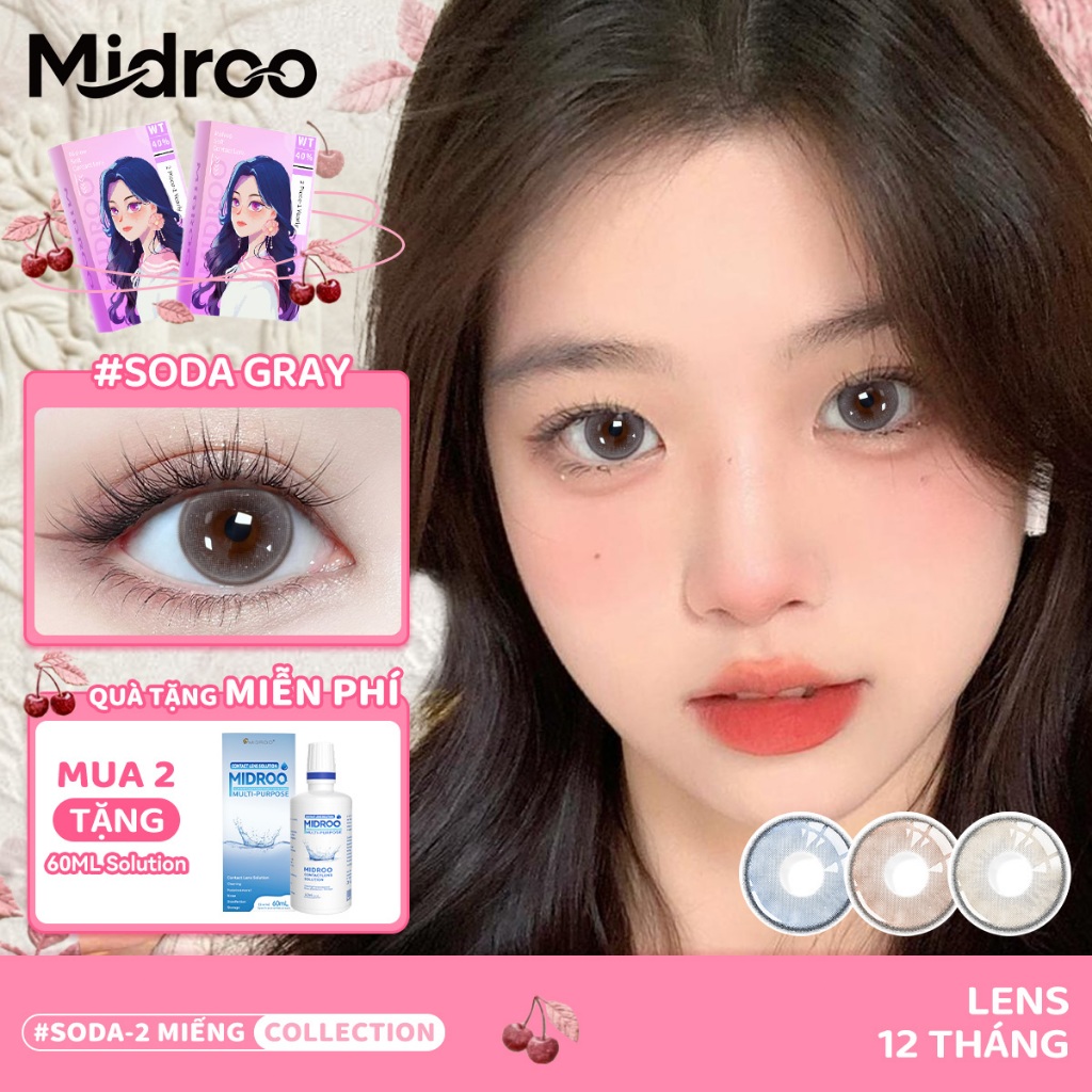 Midroo 0-6 Độ Lens Giãn Tròng to 14.5mm SODA Lens Mắt Cận 2 chiếc Kính áp tròng highlight cho mắt