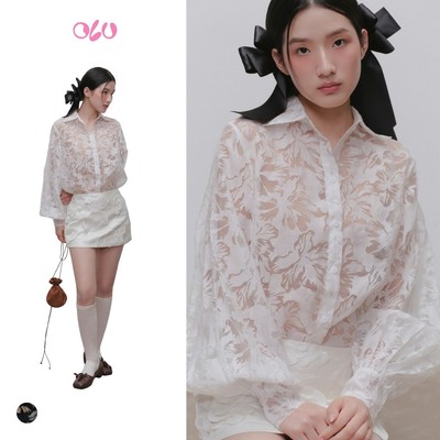 Áo sơ mi OLV ren hoa mỏng kèm áo trong Fleur Lace Sheer Mesh Shirt quyến rũ phù hợp đi tiệc