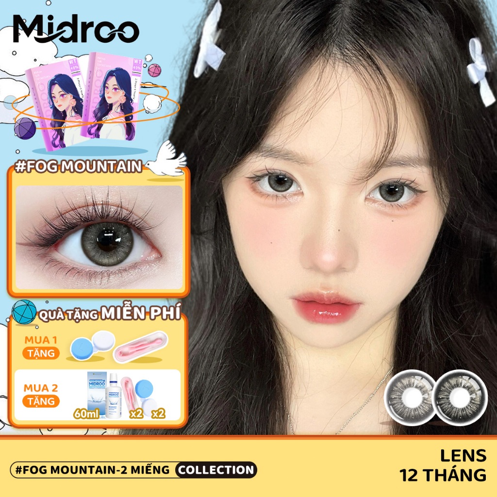 Midroo Lens 2 Chiếc 0-6 Độ Xám Lens Mắt 14.5mm Đen Lens Cận Fog Mountain Kính áp Tròng 1 Năm