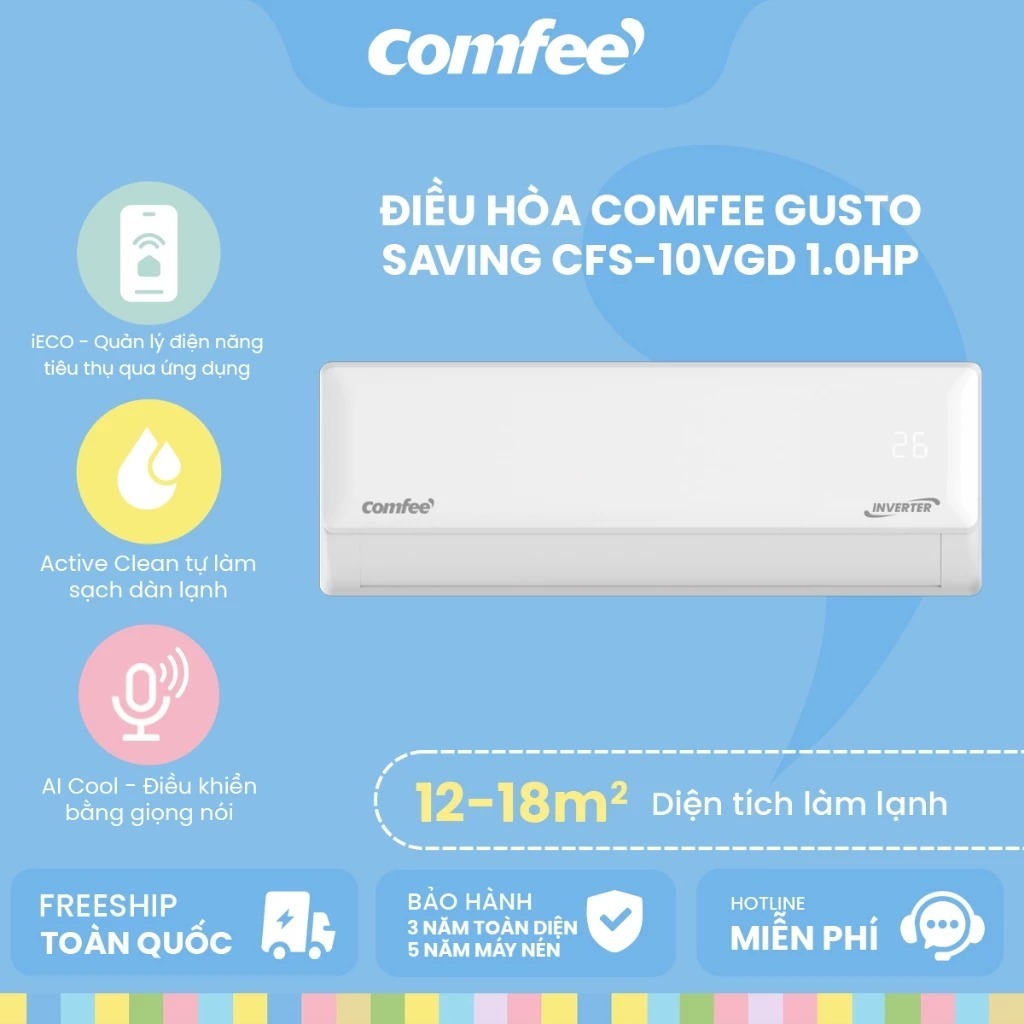 [FREESHIP KHÔNG LẮP ĐẶT] Máy lạnh Comfee Inverter 1HP CFS-10VGD 9000 BTU - BH 36 tháng