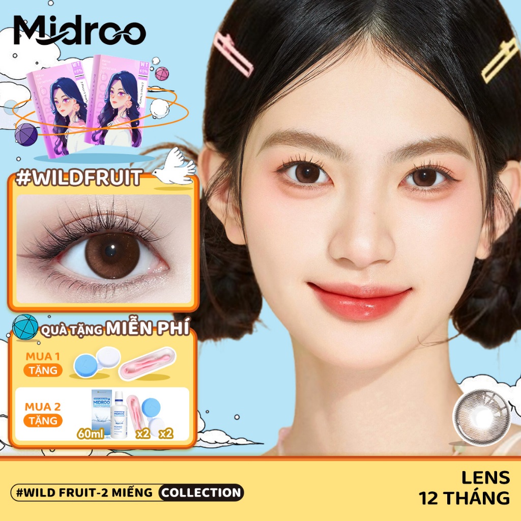 Midroo Lens 2 Chiếc 0-6 Độ Lens Mắt 14.2mm Nâu Lens Cận Wild Fruit Kính áp Tròng 1 Năm