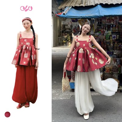 Quần OLV suông rộng bo ống bồng bềnh Silk Wide Leg Trouser nhiều màu mang lễ tết (Không kèm áo dài)