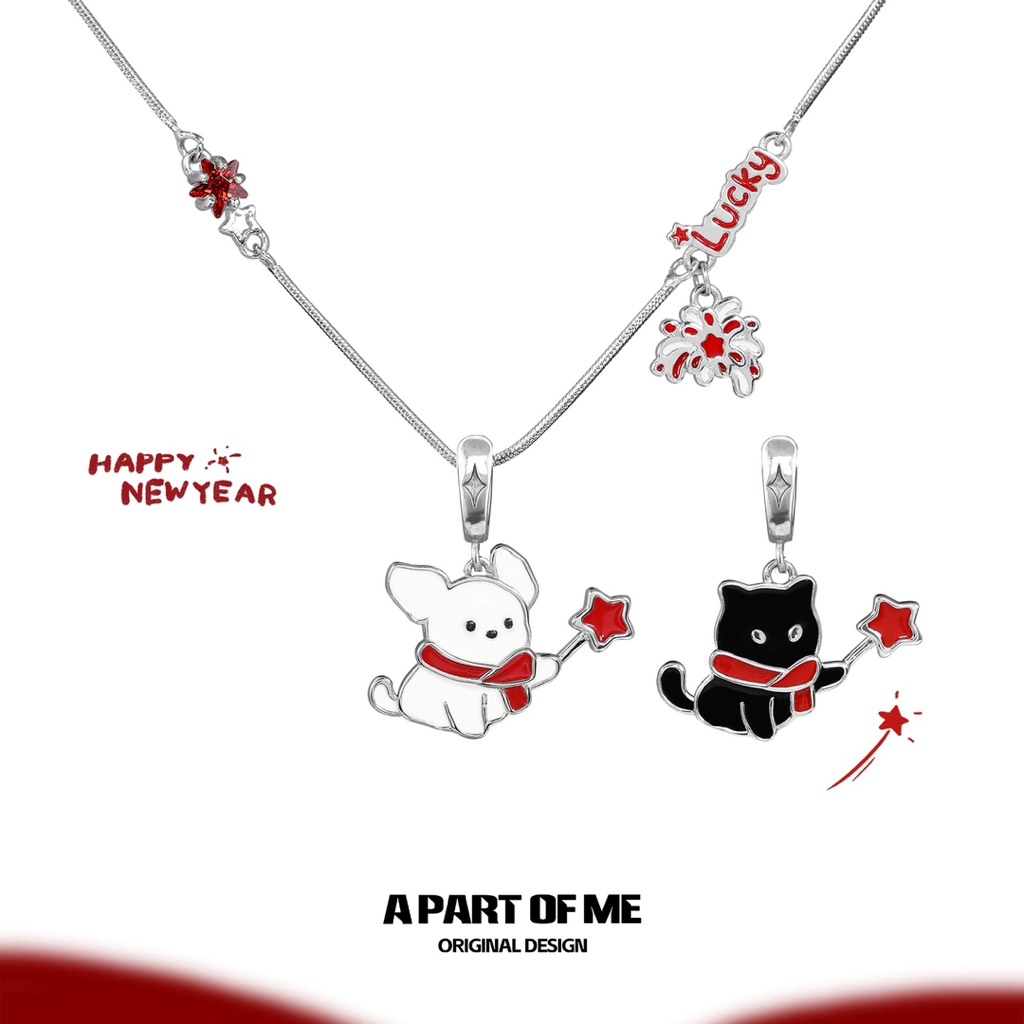 [summerfling] Vòng cổ đồng mạ bạch kim Black Cat & White Dog: Happy New Year by APOM - A Part Of Me