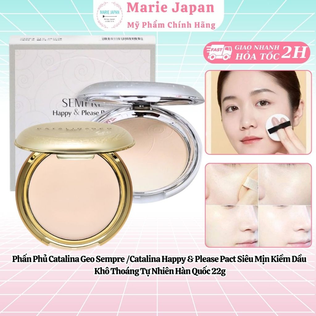 Phấn Phủ Catalina Geo Sempre /Catalina Happy & Please Pact Siêu Mịn Kiềm Dầu  Khô Thoáng Tự Nhiên Hà