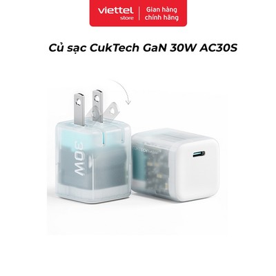 Củ sạc CukTech GaN 30W AC30S Chính hãng | Thiết Kế Trong Suốt, SIêu Nhỏ