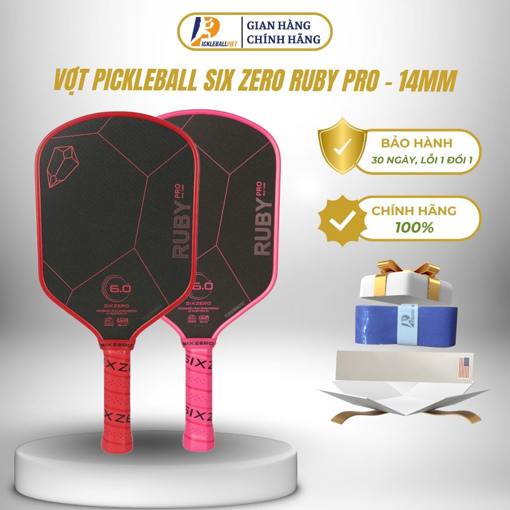Vợt Pickleball Six Zero Ruby Pro 14mm Chính Hãng