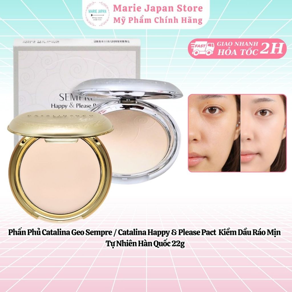 Phấn Phủ Catalina Geo Sempre / Catalina Happy & Please Pact  Kiềm Dầu Ráo Mịn  Tự Nhiên Hàn Quốc 22g