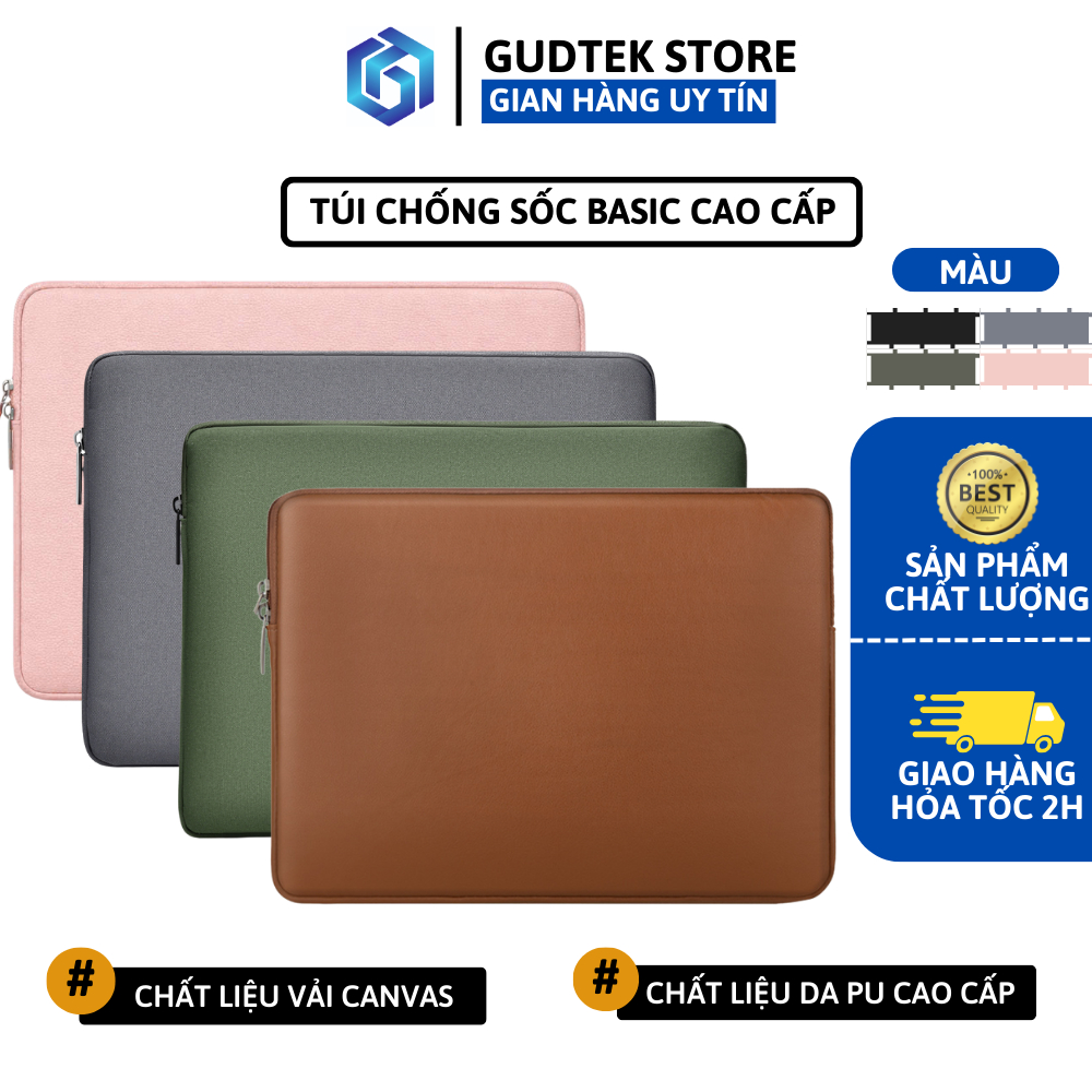 Túi Chống Sốc Basic Chất Liệu Da/ Vải Canvas Cao Cấp, Túi Đựng Laptop/Macbook Chống Thấm Nước, Nhỏ Gọn, Bền Bỉ