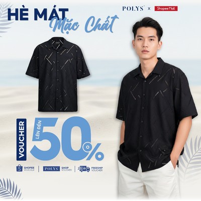 SALE HÈ Áo Sơ Mi Nam Vải Ren Có Lỗ MYSTIC BLACK