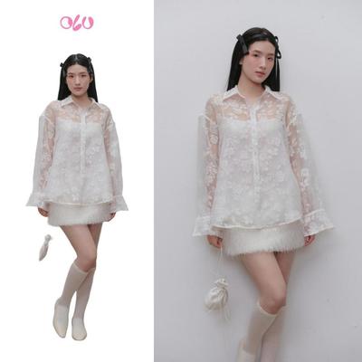 Chân váy OLV lông chữ A dáng ngắn White Feathered Mini Skirt phù hợp đi chơi đi tiệc