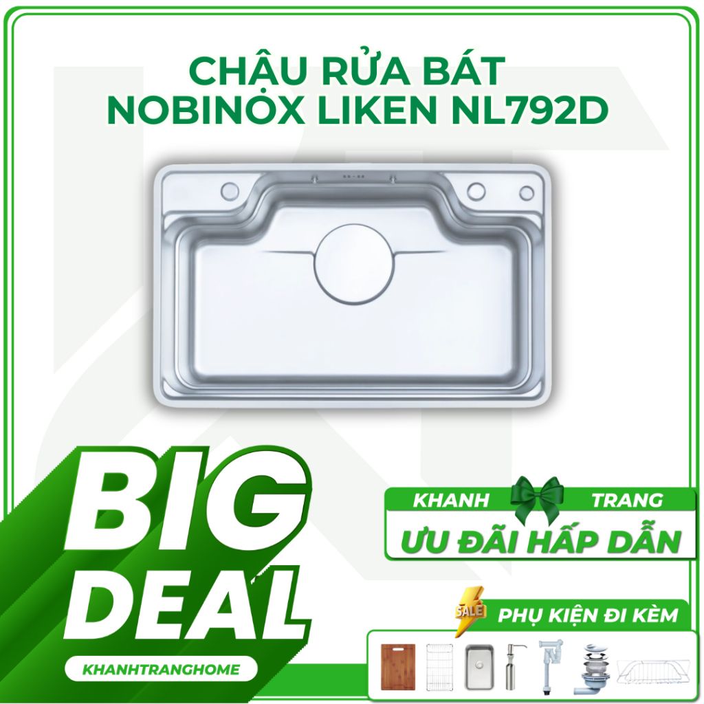 Chậu rửa bát NOBINOX LIKEN NL792D chất liệu inox 304 posco, phụ kiện cao cấp - Khánh Trang Home 2