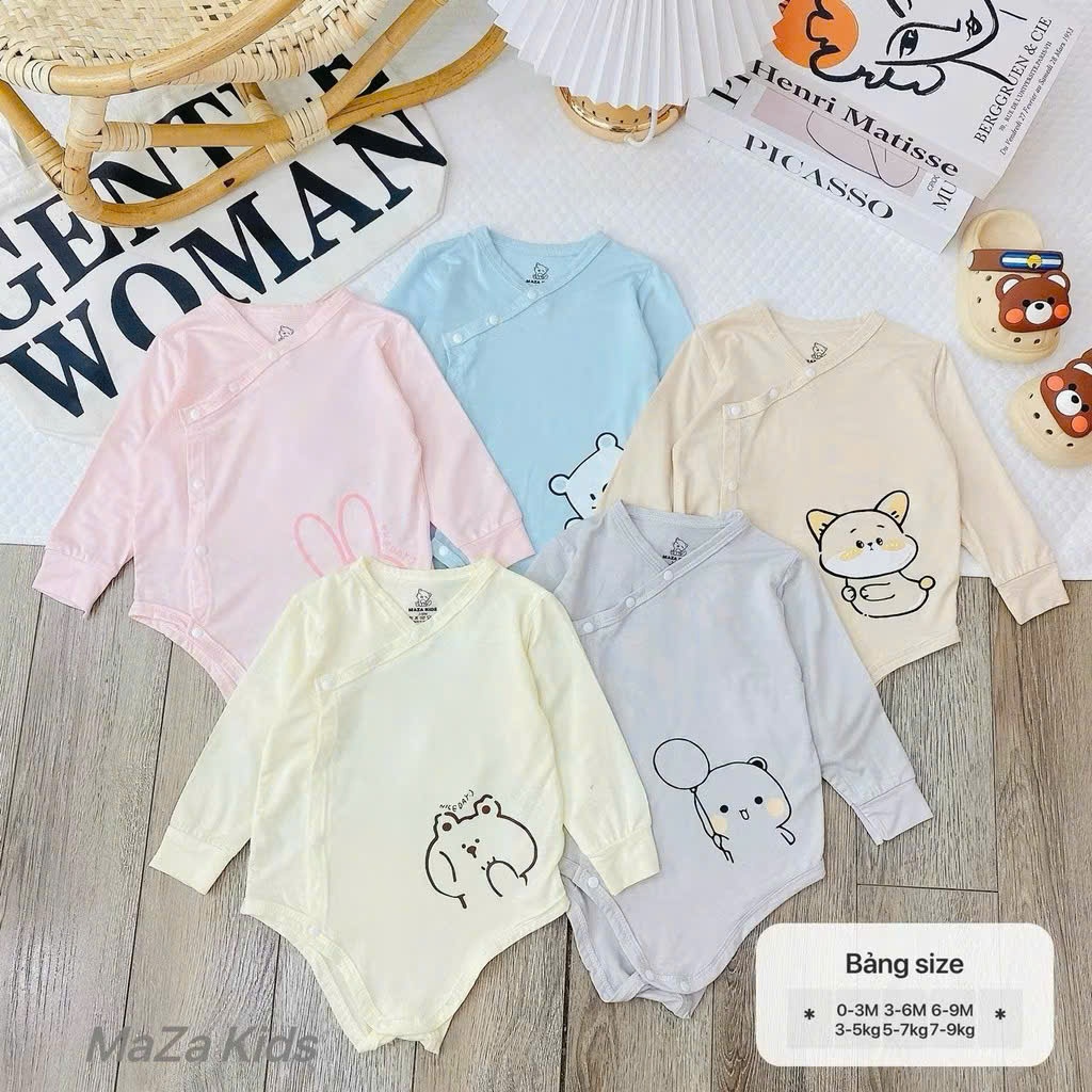 Bộ Body Chip Dài Tay Bear MazaKids Vải Petit Màu Mềm Mại, Co Giãn Cho Bé Từ 3-9Kg Babico