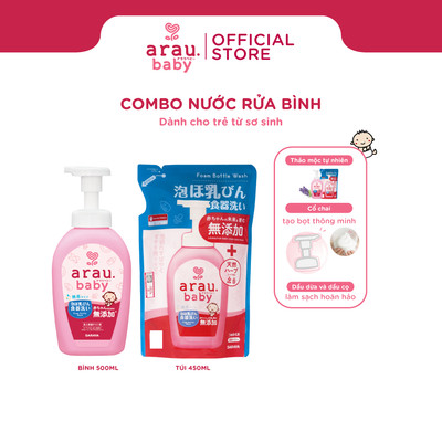 Combo Nước rửa bình sữa Arau Baby bình 500ml + túi 450ml