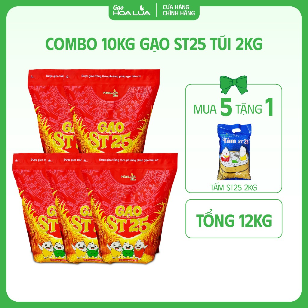 [Tặng 2KG Tấm ST25] Combo 10kg Gạo ST25 Hoa Lúa (túi 2kg) - Dẻo mềm, thơm ngon đặc trưng (Tổng 12Kg)