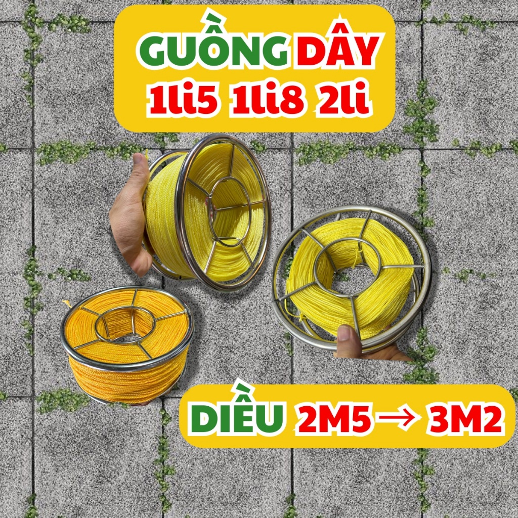 Diều Sáo Vivu - Combo guồng dây 1li5 1li8 2li cho diều 2m5 2m8 3m 3m2 - Dây Dứa/China/Malai