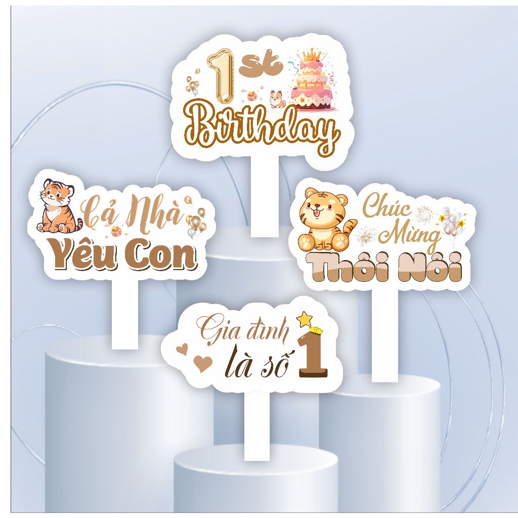 Combo 4 Hashtag Thôi Nôi, Sinh Nhật, Happy Birthday.