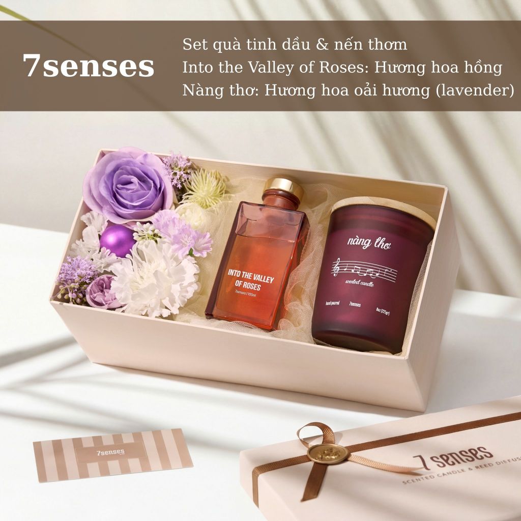 Set Quà tặng Tinh Dầu Khuếch Tán (100ml) và Nến Thơm size lớn (8oz) 7SENSES CANDLE
