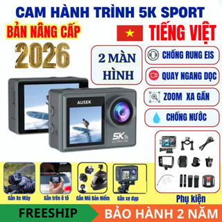 Camera hành trình, Gopro AUSEK, Camera mini 4k,5k Chống nước, Gắn mũ xe máy, Wifi kết nối điện thoại