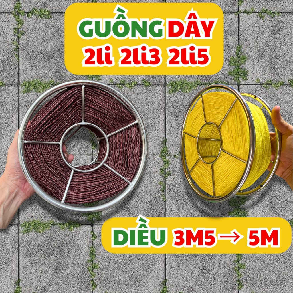 Diều Sáo Vivu - Combo guồng dây 2li3 2li5 cho diều 3m5 4m 4m5 5m - Dây Dứa/China/Malai