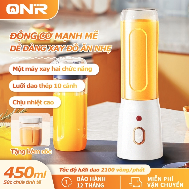 Máy Xay Sinh Tố Cầm Tay 450ml, Thiết Kế Cốc Đôi, 10 Lưỡi Dao Thép Không Gỉ, BH 12 Tháng