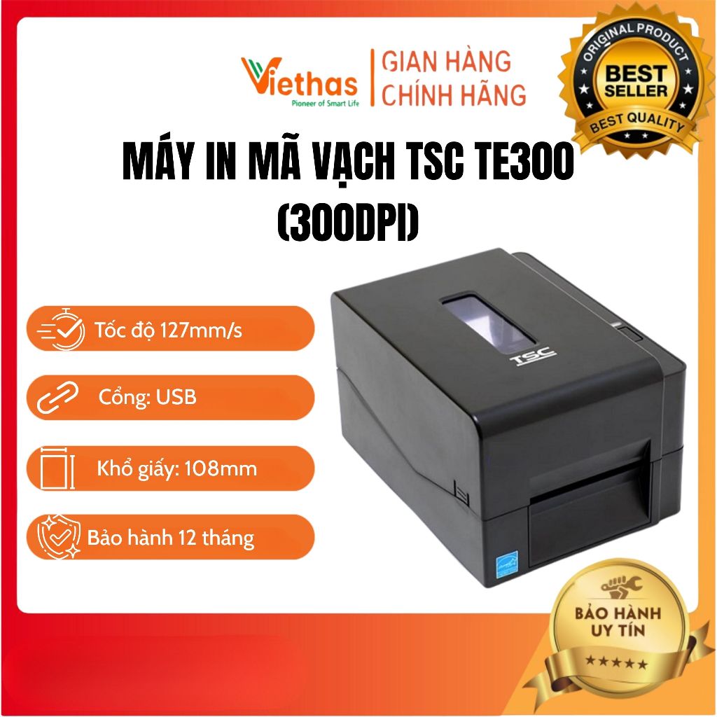 Máy In Tem Nhãn TSC TE300 300dpi – In Barcode Cho Shop, Kho Hàng