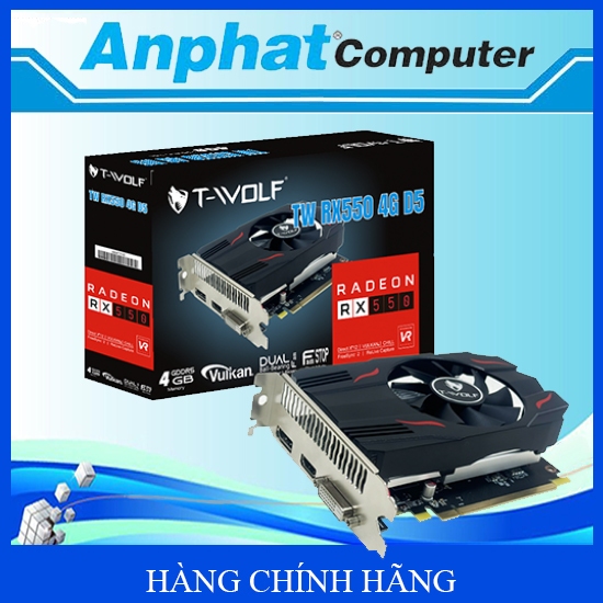Card Màn Hình VGA T-WOLF TW-RX550 4G D5 (RX550/4GB/GRRD5/128bit/HDMI-DP-DVI/1Fan)  – Hàng Chính Hãng