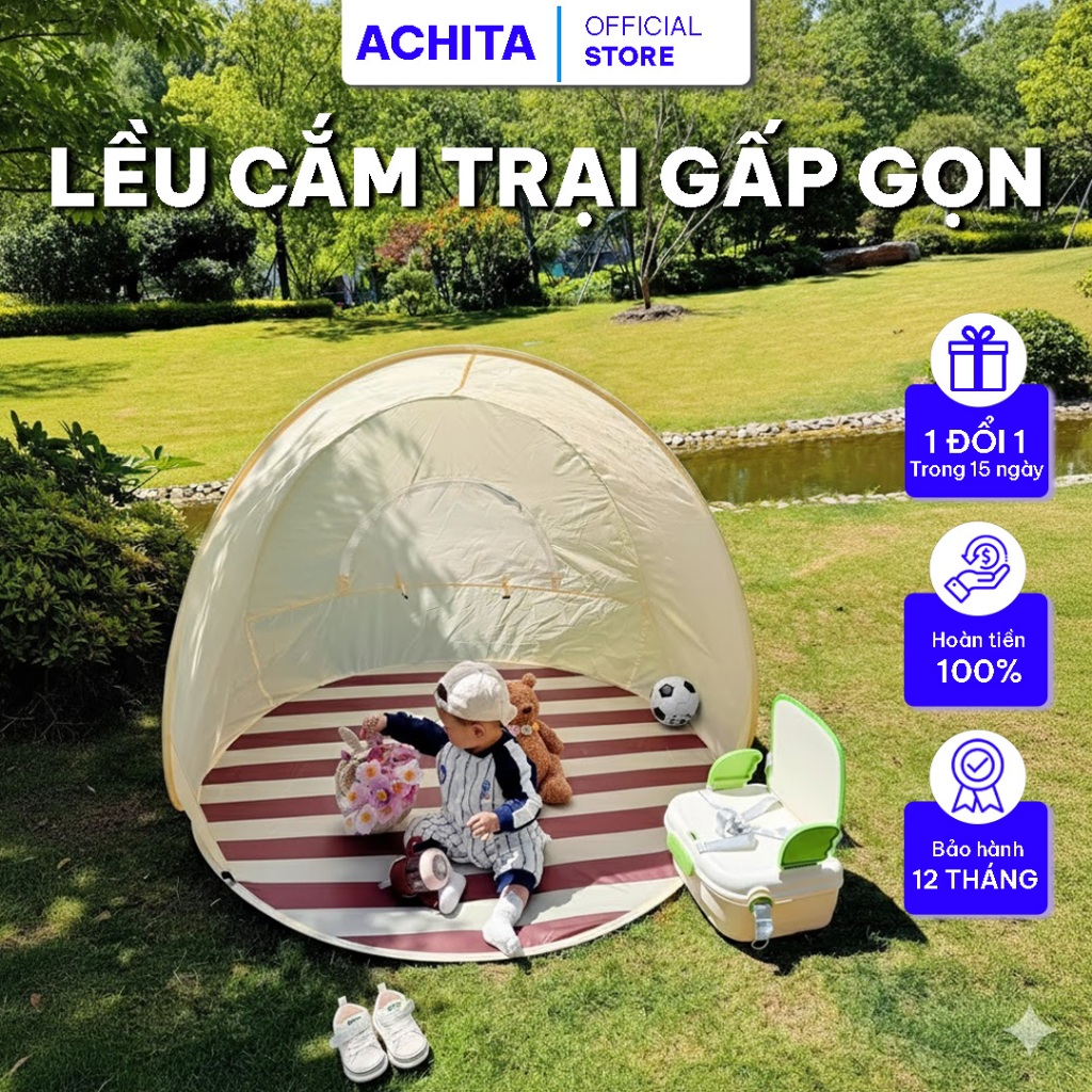 Lều tự bung gấp gọn Achita vải Polyester chống nước tia UV, lều cắm trại, đi biển, leo núi