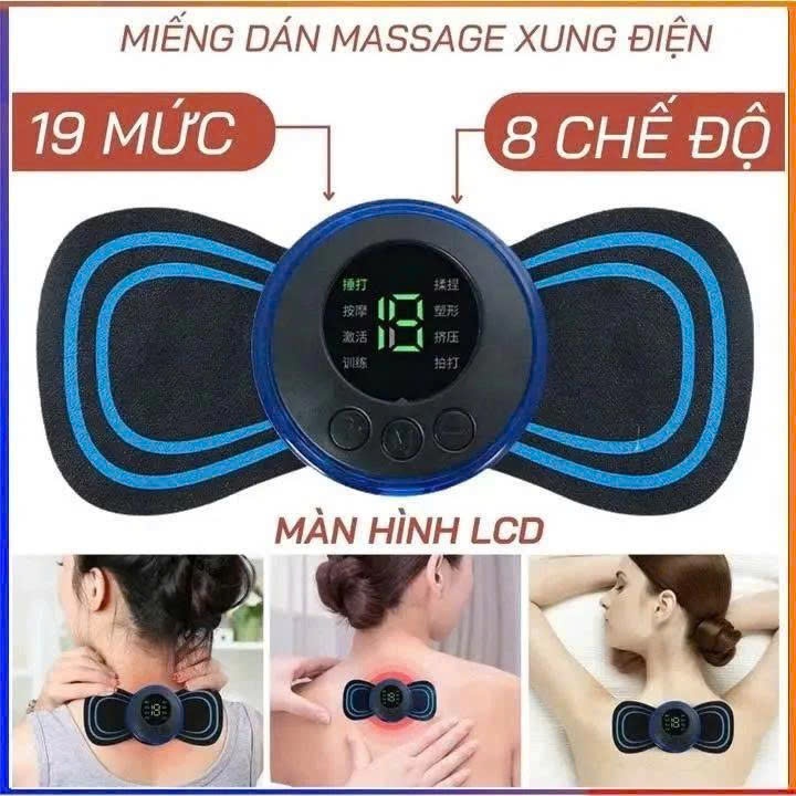 Combo 2 Máy massage trị liệu cổ vai gáy xung điện - miếng dán massage mini sung điện toàn thân