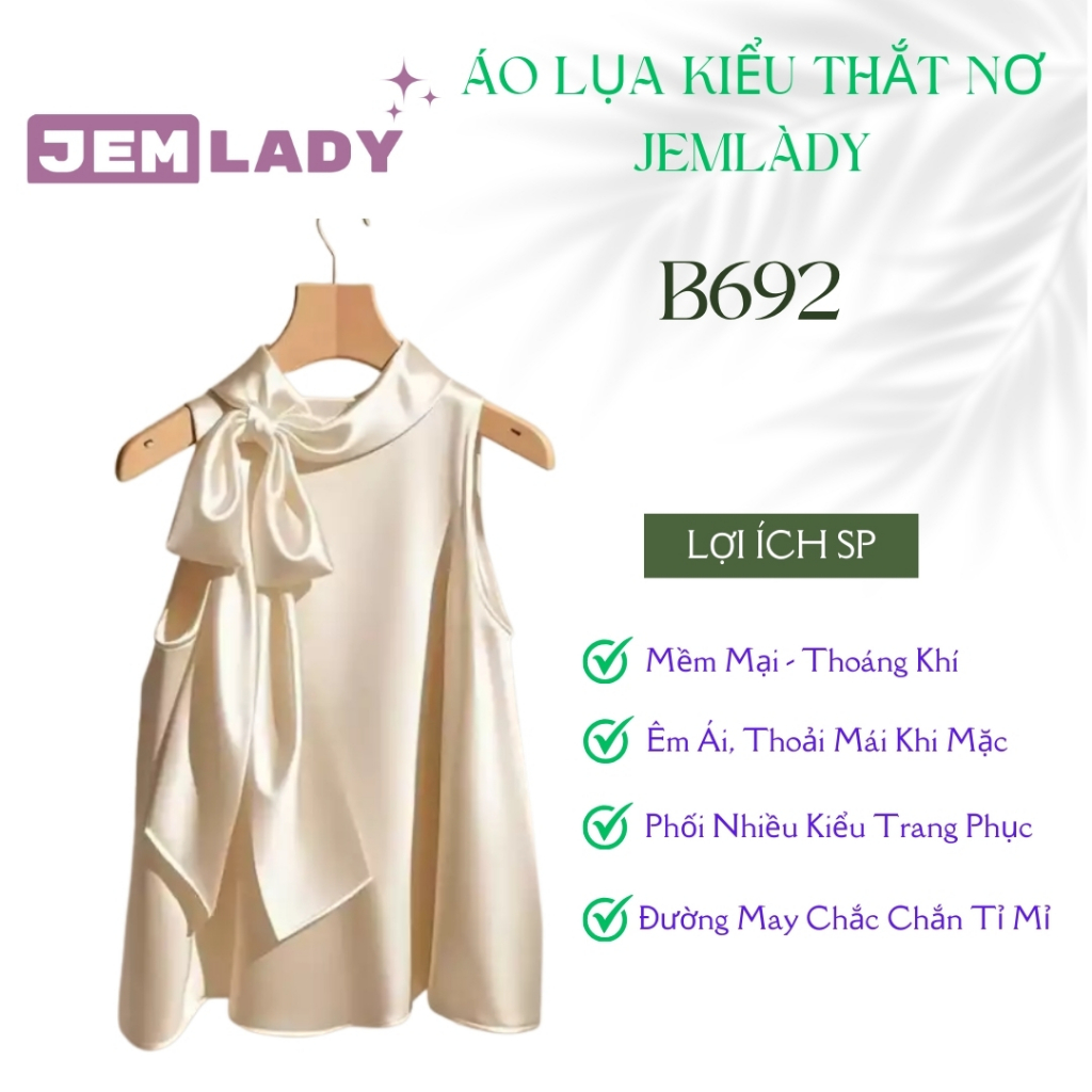Áo Lụa Nữ JemLady Áo Lụa Kiểu Thắt Nơ Phong Cách Hàn Quốc, Lụa Satin Bóng Cao Cấp Thanh Lịch - B692