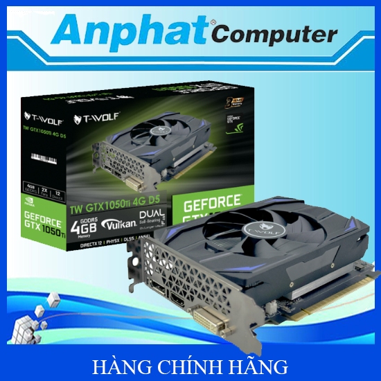 Card Màn Hình VGA T-WOLF TW-GTX1050TI 4G D5 (GTX1050TI/4GB/GDDR5/128bit/DVI-HDMI-DP/2Fan)  – Hàng Ch