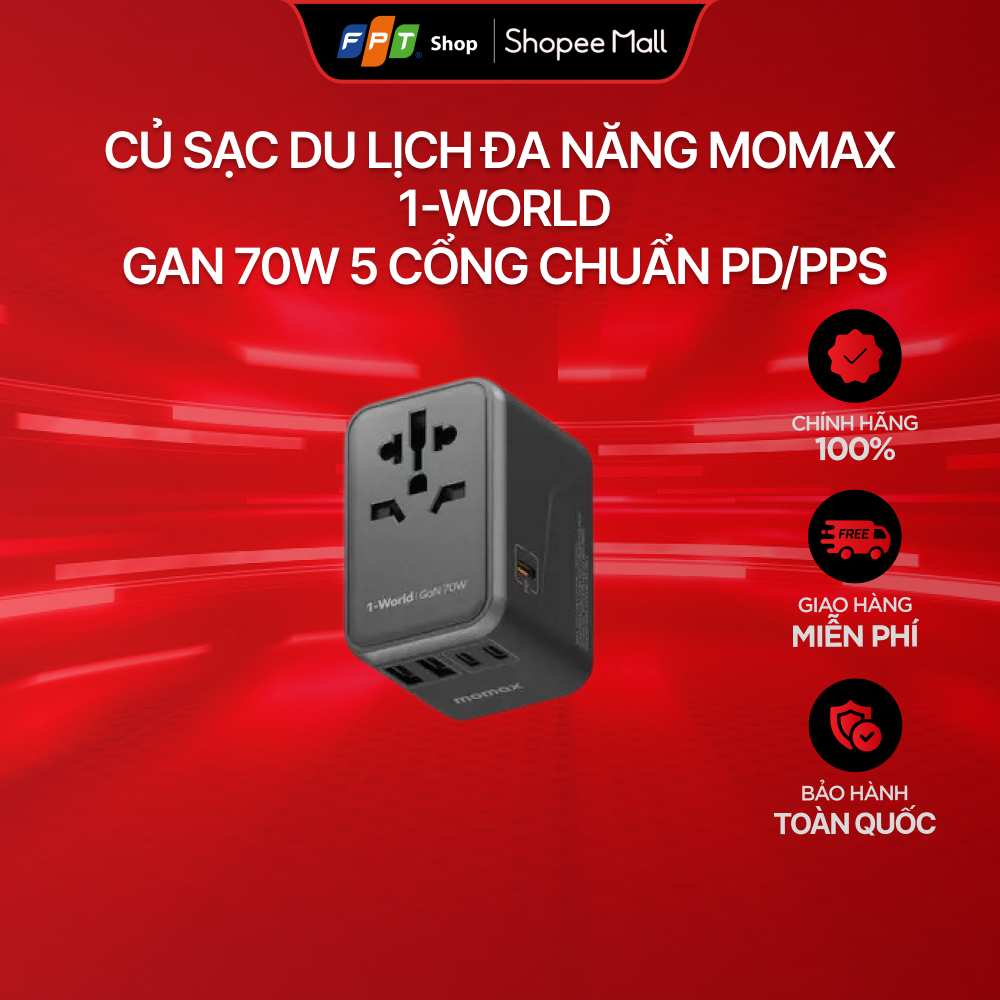 Củ sạc du lịch đa năng Momax 1-World Gan 70W 5 cổng chuẩn PD/PPS