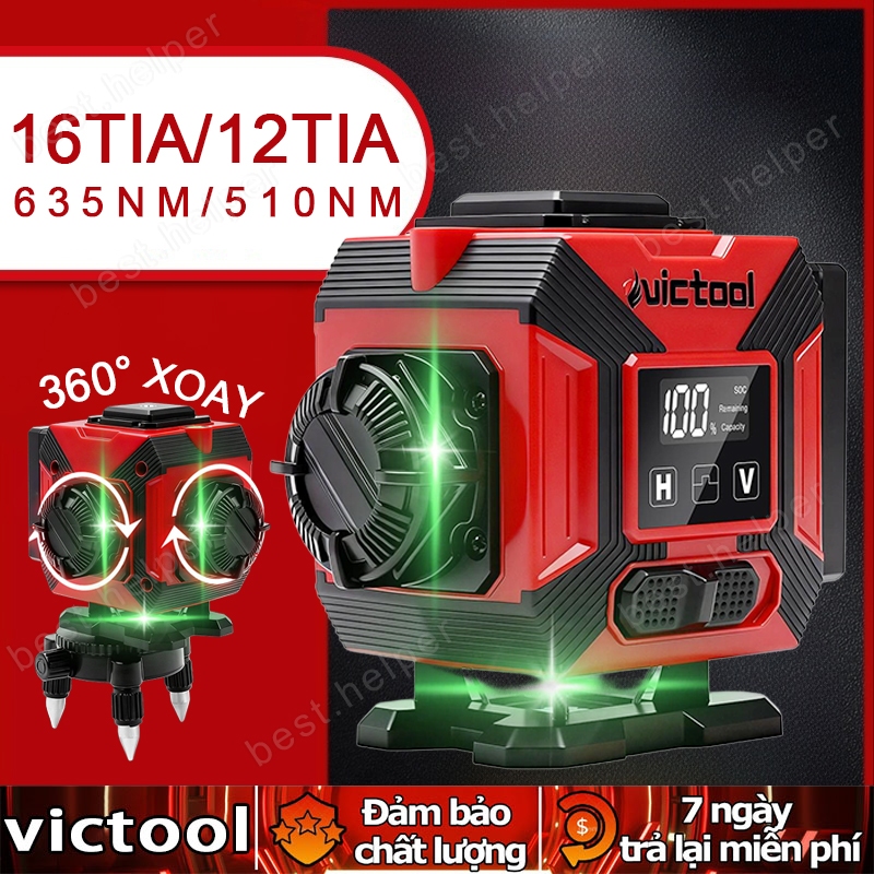 Máy cân bằng 12 tia/16 tia Máy Cân Mực Bắn Cốt Laser Máy bắn cốt laze Chùm tia laser 360° × 4 dòng