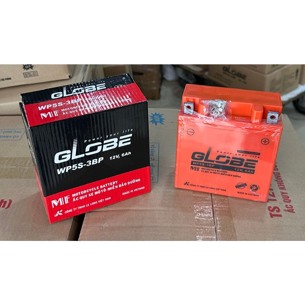 Pin ắc quy Globe 12V-6Ah WP5S-3BP dùng cho xe Dream, Wave cổ, Viva, Jupiter, Sirius