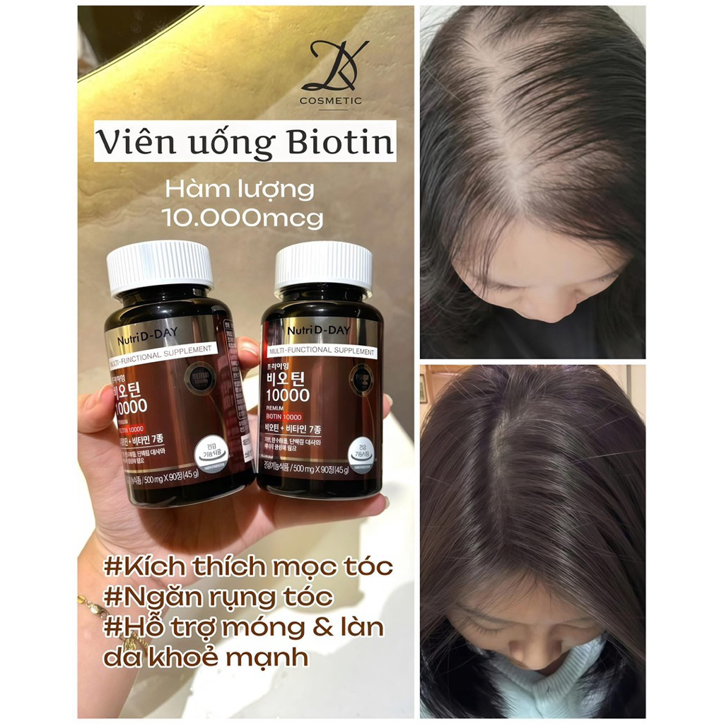 (Chính hãng) Viên Uống Biotin 10000 90 viên của Nutri D-Day nhập khẩu chính ngạch