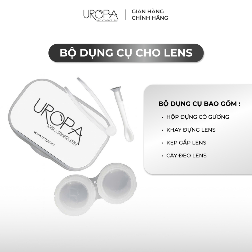 Bộ Khay Đựng Kính Áp Tròng UROPA Logo ngẫu nhiên (Khay gương, khay đựng lens, nhíp, kẹp)